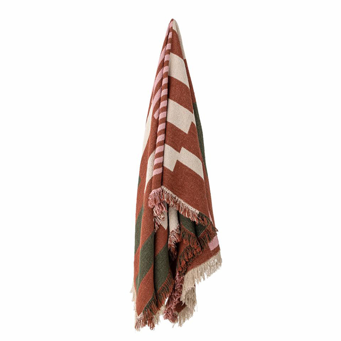 plaid marron et blanc coton recyclé Etxe Mia!