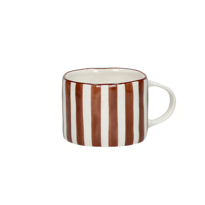 tasse à anse en porcelaine rayée marron Etxe Mia!