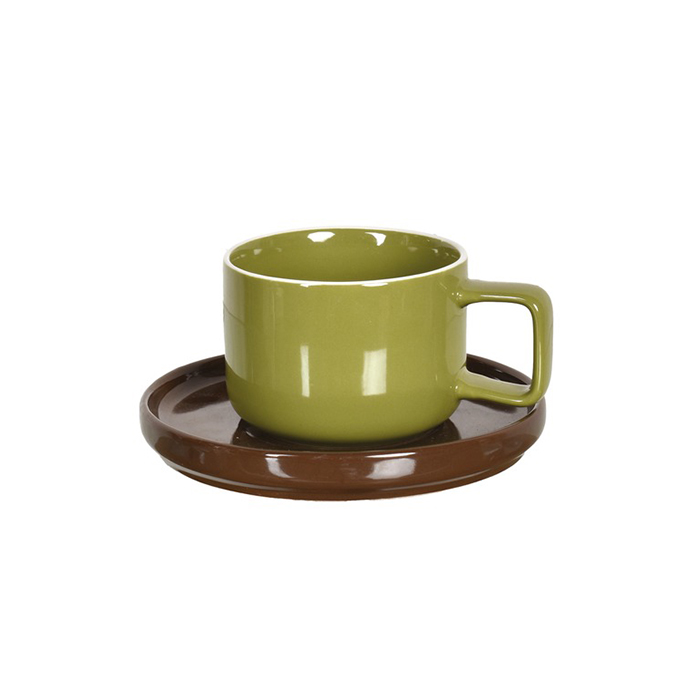 tasse kaki et sous tasse marron Etxe Mia!