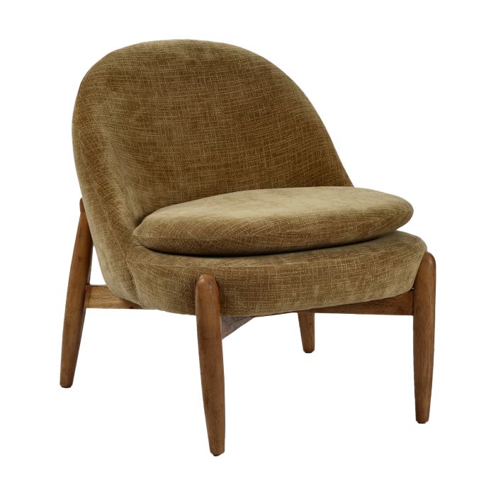 fauteuil en velours marron et pieds chêne Etxe Mia!