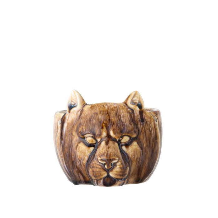 cache pot marron tête lion Etxe Mia!