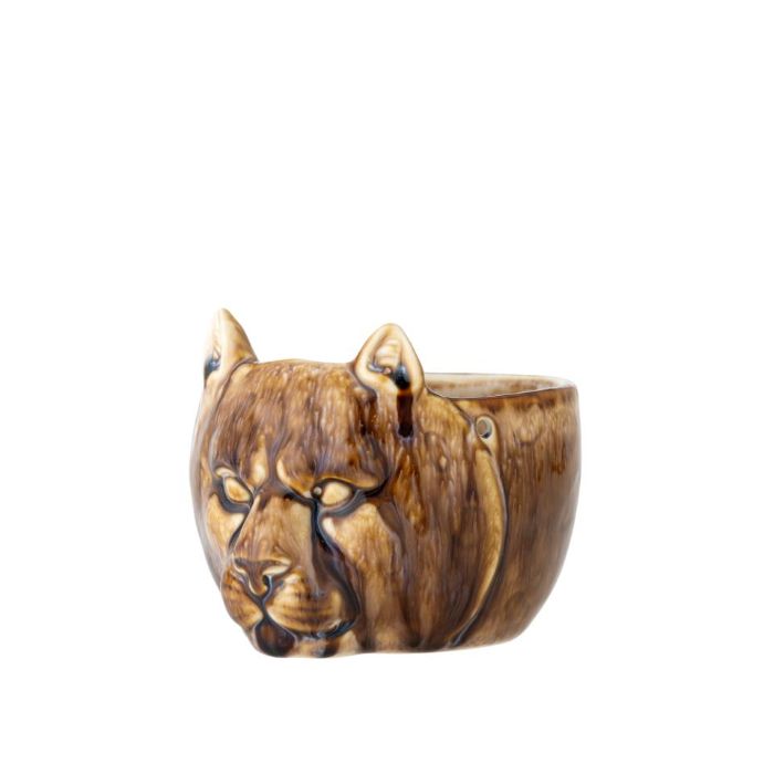 cache pot marron tête lion Etxe Mia!