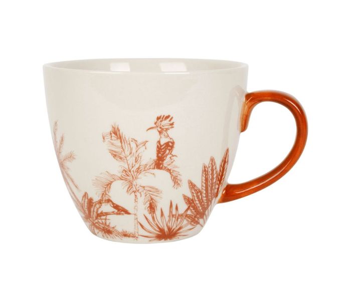 tasse déjeuner à anse blanche et motifs terracotta Etxe Mia!