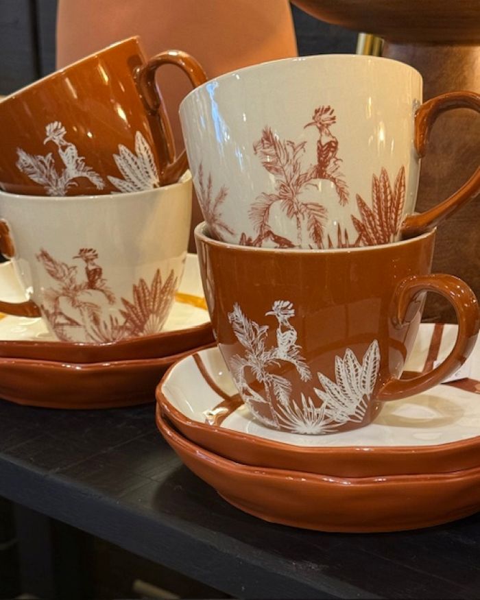 tasses déjeuner à anses , blanches et terracotta Etxe Mia!