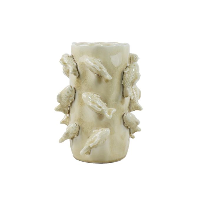 vase en céramique sable décoré de petits poissons en relief Etxe mia!