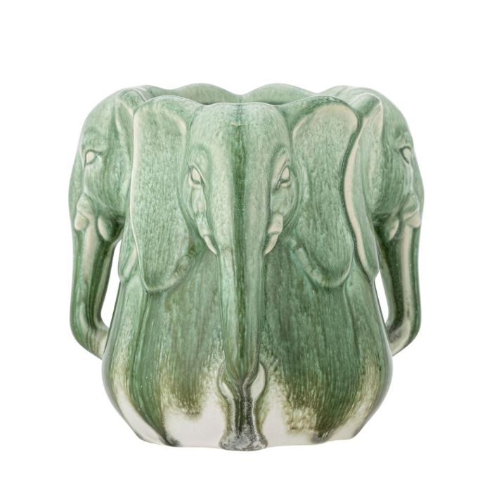 vase en grès vert et têtes d'éléphants Etxe Mia!