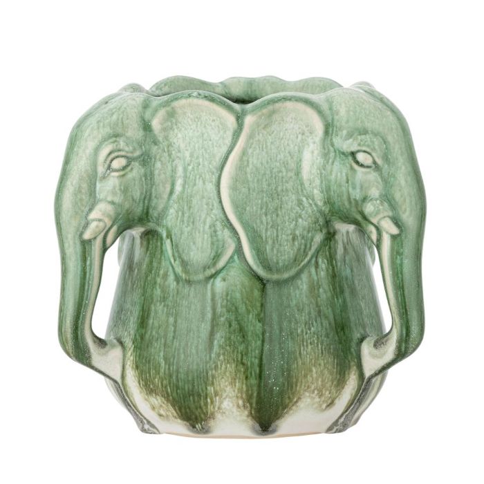 vase en grès vert et têtes d'éléphants Etxe Mia!