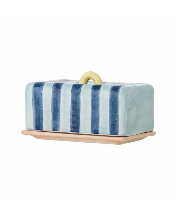 beurrier en grès à rayures bleues Etxe Mia!