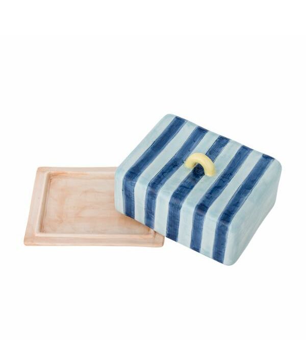 beurrier en grès à rayures bleues Etxe Mia!