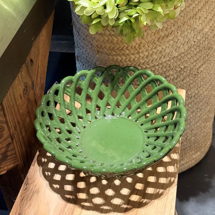 corbeille à fruits verte en grès Etxe Mia!