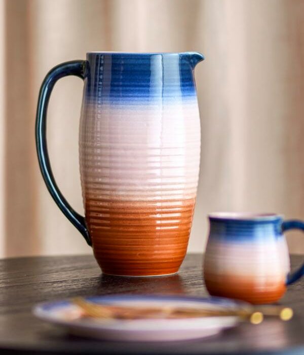pichet en grès dégradé rose, bleu et terracotta Etxe Mia!