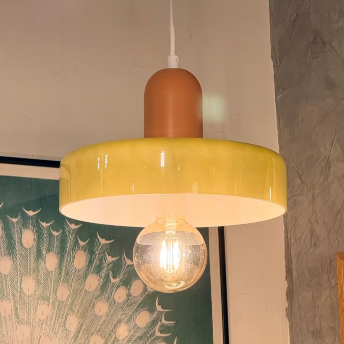 suspension en verre seventies kaki et ocre Etxe Mia!