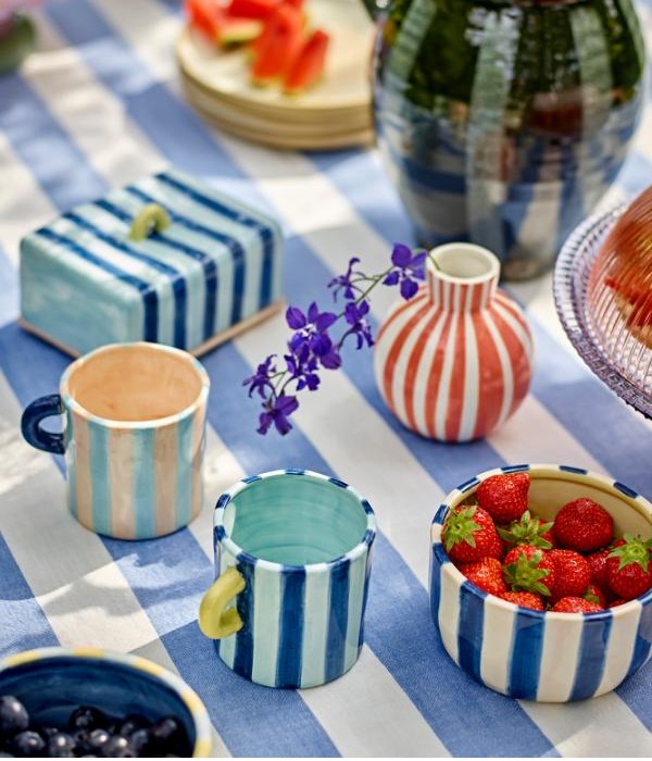 duo de tasses en grès a grosses rayures bleues Etxe Mia!