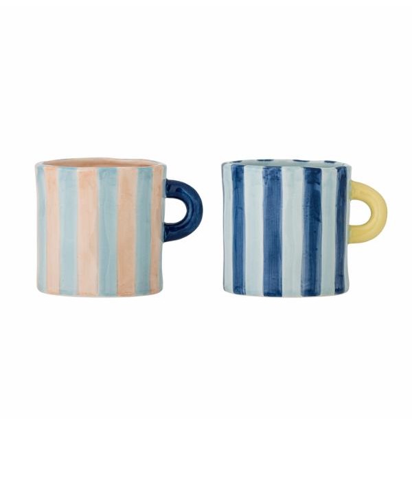 duo de tasses en grès a grosses rayures bleues Etxe Mia!
