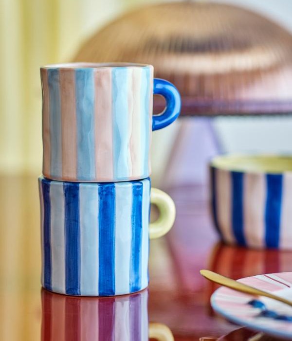 duo de tasses en grès a grosses rayures bleues Etxe Mia!
