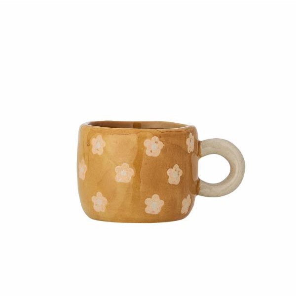 tasse en grès ocre et fleurs roses Etxe Mia!