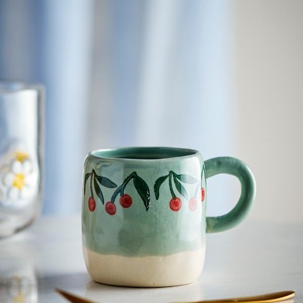 tasse en grès bleu et cerises Etxe Mia!